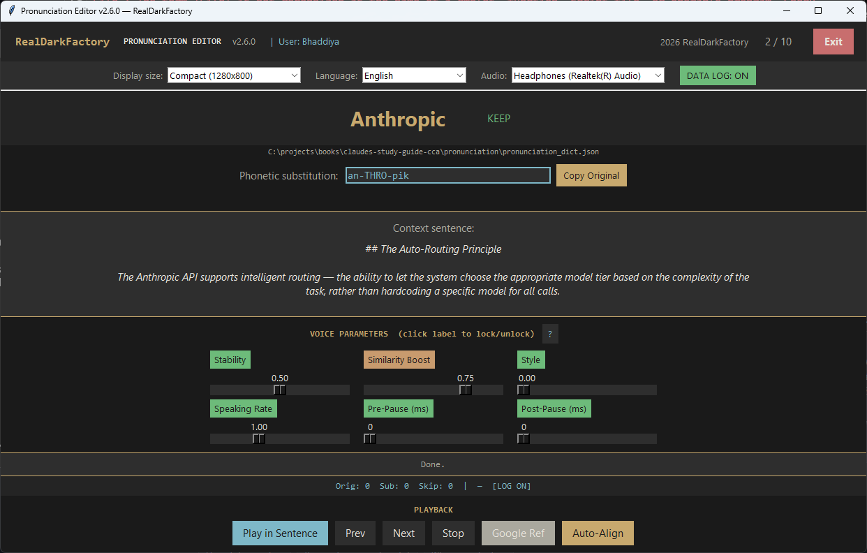 Bhaddiya Pronunciation Editor — word-by-word phonetic review tool